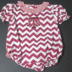 Texas A & M Aggies Baby Girl Chevron Romper Bubble. Size 9 Months
